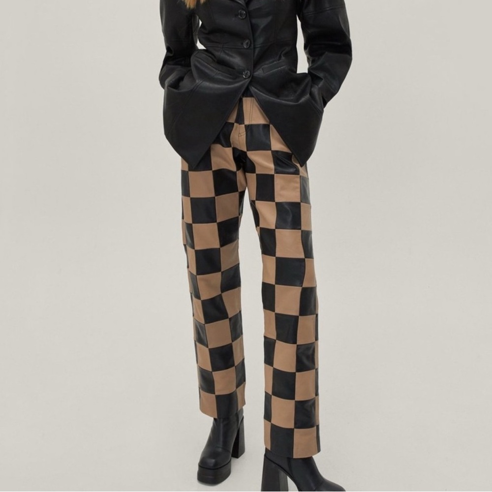 Nasty Gal Checkerboard High Waisted Genuine Leather Pants - Size 0